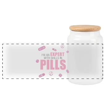 PTA, PKA, Apothekerin, Expert with Skills in Pills - Panorama Keksdose mit Holzdeckel - Weiß - Vorne