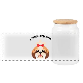 I shih-tzu not - Funny pun Dog - Panoramic Cookie Jar with Wooden Lid - white - Front