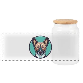 Africanis Hund Rasse Cartoon Kawaii Clipart Tier - Panorama Keksdose mit Holzdeckel - Weiß - Vorne
