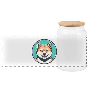 Akita Inu Dog Breed Cartoon Kawaii Clipart Animal - Panoramic Cookie Jar with Wooden Lid - white - Front