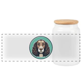 American Water Spaniel Dog Breed Cartoon Kawaii - Panoramic Cookie Jar with Wooden Lid - white - Front