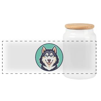 Alaskan Husky Hunderasse Cartoon Kawaii Clipart Haustier - Panorama Keksdose mit Holzdeckel - Weiß - Vorne