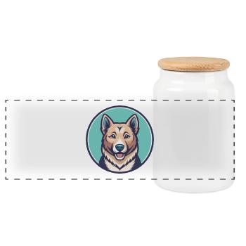 Armenian Gampr Dog Breed Cartoon Kawaii Clipart - Panoramic Cookie Jar with Wooden Lid - white - Front