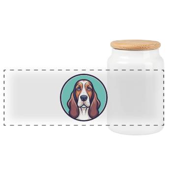 Basset Hound Chien Race Dessin animé Kawaii Clipart Animal de compagnie - Boîte à biscuits avec couvercle en bois - blanc - Devant