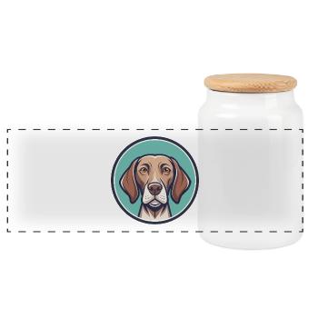 Belgian Pointer Dog Breed Cartoon Kawaii Clipart - Panoramic Cookie Jar with Wooden Lid - white - Front