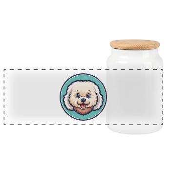 Bichon frisé chien race dessin animé Kawaii Clipart animal de compagnie - Boîte à biscuits avec couvercle en bois - blanc - Devant