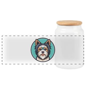 Biewer Terrier Hunderasse Cartoon Kawaii Clipart - Panorama Keksdose mit Holzdeckel - Weiß - Vorne