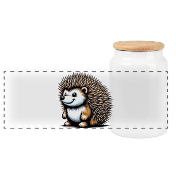 Igel - Panorama Keksdose mit Holzdeckel - Weiß - Vorne