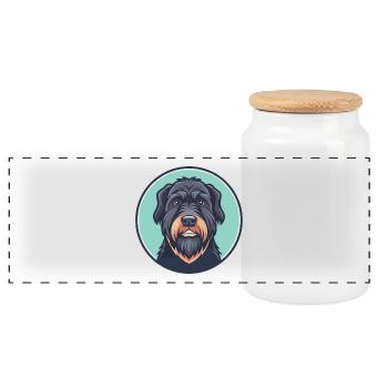 Schwarzer Russischer Terrier Hund Rasse Karikatur Kawaii Haustier - Panorama Keksdose mit Holzdeckel - Weiß - Vorne
