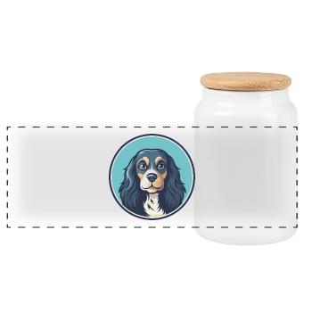 Blauer Picardy Spaniel Hund Rasse Cartoon Kawaii Haustier - Panorama Keksdose mit Holzdeckel - Weiß - Vorne