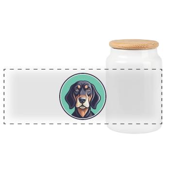 Chien de chasse de la Forêt-Noire Chien Dessin animé Kawaii - Boîte à biscuits avec couvercle en bois - blanc - Devant
