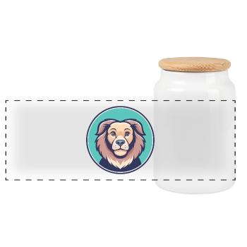 Carea Leones Dog Breed Cartoon Kawaii Clipart Pet - Panoramic Cookie Jar with Wooden Lid - white - Front