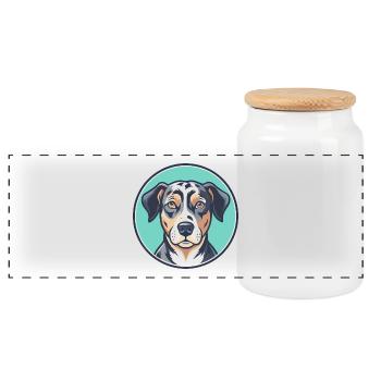Catahoula Leopard Hund Rasse Cartoon Kawaii Clipart - Panorama Keksdose mit Holzdeckel - Weiß - Vorne