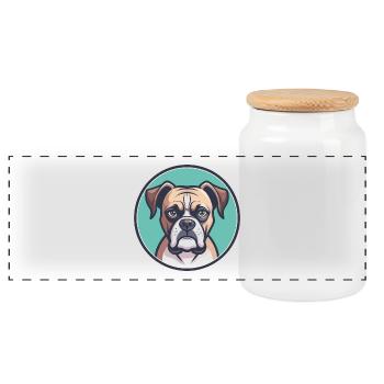Boxer Hund Rasse Cartoon Kawaii Clipart Tier Haustier - Panorama Keksdose mit Holzdeckel - Weiß - Vorne