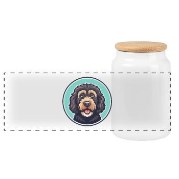 Kantabrische Wasser Hund Rasse Cartoon Kawaii Clipart - Panorama Keksdose mit Holzdeckel - Weiß - Vorne