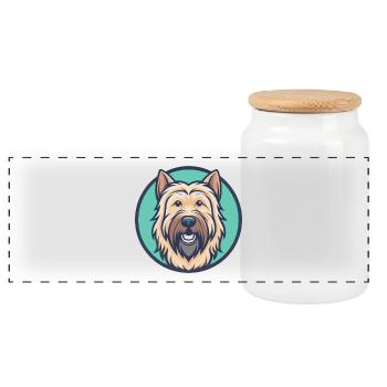 Briard Dog Breed Cartoon Kawaii Clipart Animal Pet - Panoramic Cookie Jar with Wooden Lid - white - Front