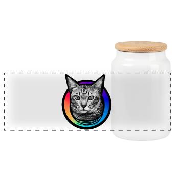Regenbogen-Katze - Panorama Keksdose mit Holzdeckel - Weiß - Vorne
