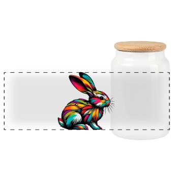 Rabbit - Panoramic Cookie Jar with Wooden Lid - white - Front