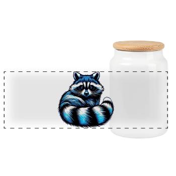 Raccoon - Panoramic Cookie Jar with Wooden Lid - white - Front