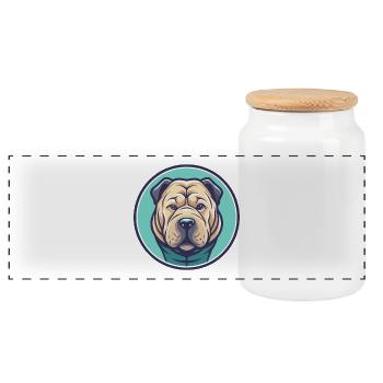 Chinesische Shar Pei Hunderasse Karikatur Kawaii Clipart - Panorama Keksdose mit Holzdeckel - Weiß - Vorne