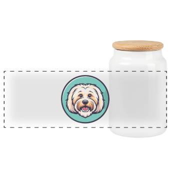 Coton De Tulear Chien Race Dessin animé Kawaii Clipart - Boîte à biscuits avec couvercle en bois - blanc - Devant