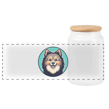 Spitz danois chien race dessin animé Kawaii Clipart animal de compagnie - Boîte à biscuits avec couvercle en bois - blanc - Devant