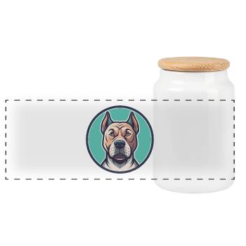 Dogo Sardesco Dog Breed Cartoon Kawaii Clipart Pet - Panoramic Cookie Jar with Wooden Lid - white - Front