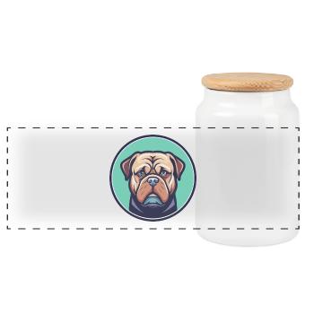 Dogue De Bordeaux Chien Race Dessin animé Kawaii Clipart - Boîte à biscuits avec couvercle en bois - blanc - Devant