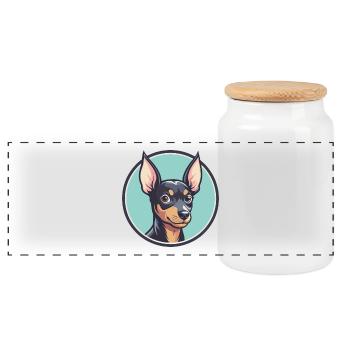 English Toy Terrier Dog Breed Funny Cartoon Kawaii - Panoramic Cookie Jar with Wooden Lid - white - Front