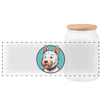 English White Terrier Dog Breed Cartoon Kawaii Pet - Panoramic Cookie Jar with Wooden Lid - white - Front