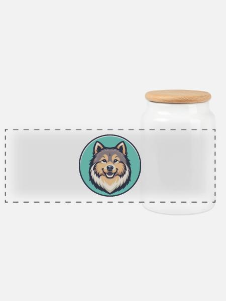 Eurasier Hund Rasse Bunt Karikatur Kawaii Clipart - Panorama Keksdose mit Holzdeckel - Weiß