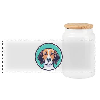 Englischer Foxhound Hunderasse Cartoon Kawaii Clipart - Panorama Keksdose mit Holzdeckel - Weiß - Vorne