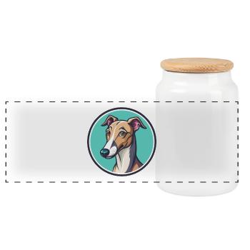 Englische Whippet Hunderasse Cartoon Kawaii Clipart - Panorama Keksdose mit Holzdeckel - Weiß - Vorne
