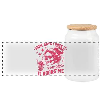 Certains jours je le rocke d’autres jours ça me berce Festival - Boîte à biscuits avec couvercle en bois - blanc - Devant