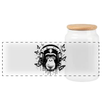 GROOVIN' MONKEY MIT KOPFHÖRERN - Panorama Keksdose mit Holzdeckel - Weiß - Vorne
