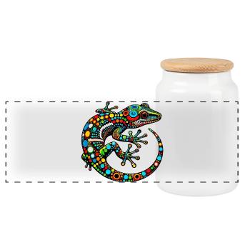 Gecko - Panoramic Cookie Jar with Wooden Lid - white - Front
