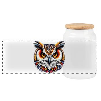 Owl - Panoramic Cookie Jar with Wooden Lid - white - Front