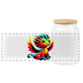 Dragon - Panoramic Cookie Jar with Wooden Lid - white - Front