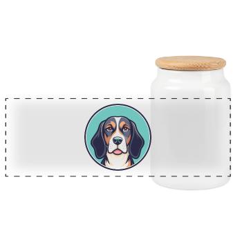 Französischer dreifarbiger Hund Hunderasse Karikatur Kawaii Haustier - Panorama Keksdose mit Holzdeckel - Weiß - Vorne