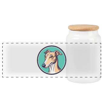 Galgo Español Hunderasse Cartoon Kawaii Clipart Haustier - Panorama Keksdose mit Holzdeckel - Weiß - Vorne