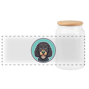Friesische Wasser Hund Rasse Cartoon Kawaii Clipart Haustier - Panorama Keksdose mit Holzdeckel - Weiß - Vorne