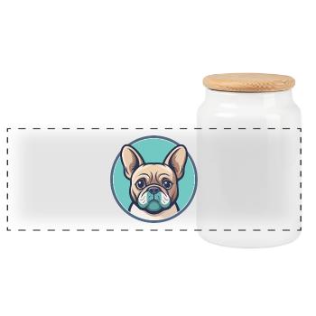 Bouledogue Français Chien Race Dessin animé Kawaii Clipart - Boîte à biscuits avec couvercle en bois - blanc - Devant