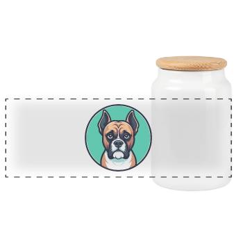 Deutscher Boxer Hund Rasse Cartoon Kawaii Clipart Haustier - Panorama Keksdose mit Holzdeckel - Weiß - Vorne
