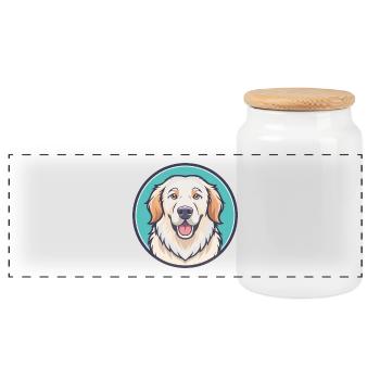 Grande Pyrénées Chien Race Dessin animé Kawaii Clipart - Boîte à biscuits avec couvercle en bois - blanc - Devant