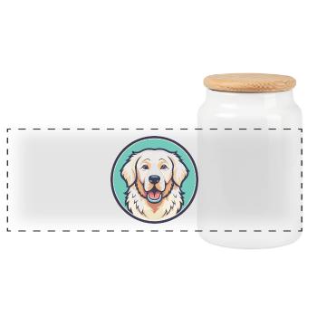 Ungarische Kuvasz Hunderasse Cartoon Kawaii Clipart - Panorama Keksdose mit Holzdeckel - Weiß - Vorne