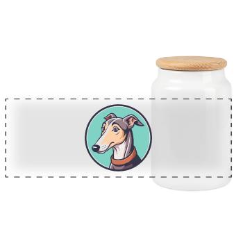 Greyhound Dog Breed Cartoon Kawaii Clipart Animal - Panoramic Cookie Jar with Wooden Lid - white - Front