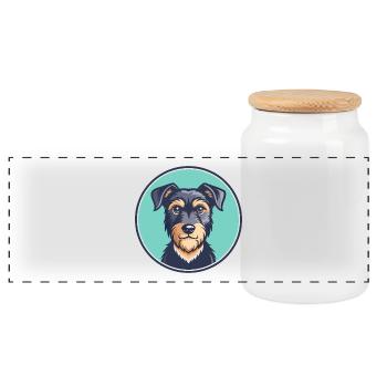 Jagdterrier Hunderasse Lustige Karikatur Kawaii Clipart - Panorama Keksdose mit Holzdeckel - Weiß - Vorne
