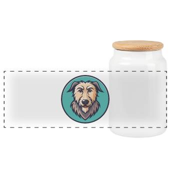Irish Wolfhound Chien Race Dessin animé Kawaii Clipart - Boîte à biscuits avec couvercle en bois - blanc - Devant