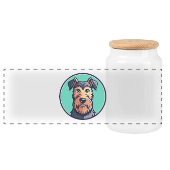 Irish Terrier Dog Breed Cartoon Kawaii Clipart Pet - Panoramic Cookie Jar with Wooden Lid - white - Front