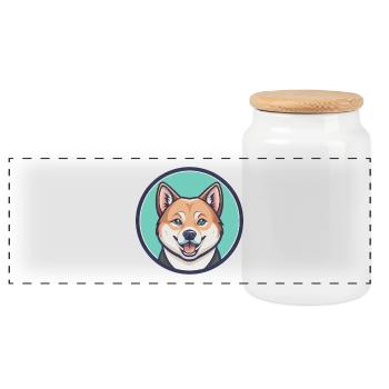 Koreanische Jindo Hunderasse Cartoon Kawaii Clipart Haustier - Panorama Keksdose mit Holzdeckel - Weiß - Vorne